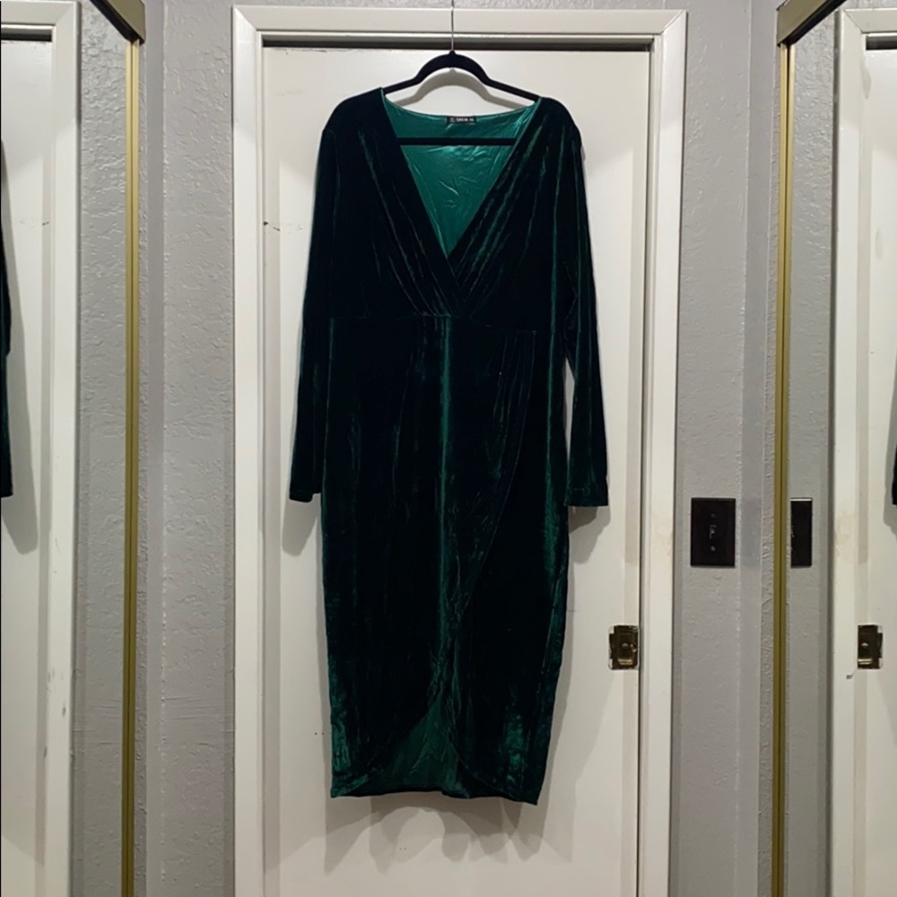 Green Velvet Dress- SHEIN